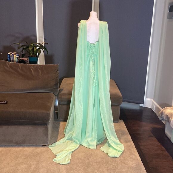 Women’s Full Length Sleeveless Green Chiffon Dress Long Flowing Panels Size 14 - Picture 5 of 12